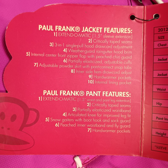 Paul Frank Snow Pants Youth Girls XS Pink Julius Insulated Ski Grow With Me - Picture 15 of 16